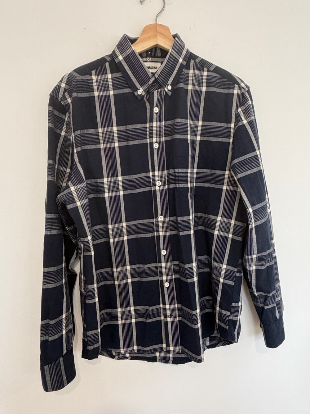 Taylor Stitch Navy and White Plaid Button-Down Shirt